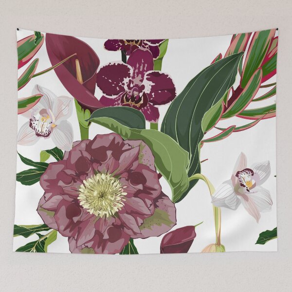 Item preview, Blooming hellebore flowers. Floral seamless pattern. Helleborus niger. Winter rose. Lenten Rose with many kind of tropical flowers.  designed and sold by MatyKotiv.