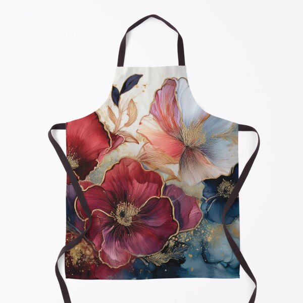Item preview, Deep Red and Dark teal blue and gold VINTAGE FLOWERS 2, teal and white wildflower watercolour garden, deep teal alcohol ink effect, blue-green floral spring painting designed and sold by navitalidesign.