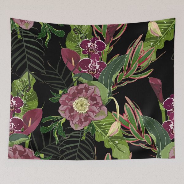 Item preview, Blooming hellebore flowers. Floral seamless pattern. Winter rose. Lenten Rose with with many kind of tropical leaves.  designed and sold by MatyKotiv.