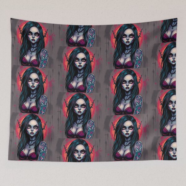 Item preview, Tattooed Goth Girl beautiful pinup poster art designed and sold by Vintage Designs +.
