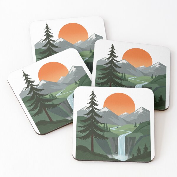 Item preview, Minimalist Mountain Waterfall Landscape Art designed and sold by PhotiniaART.