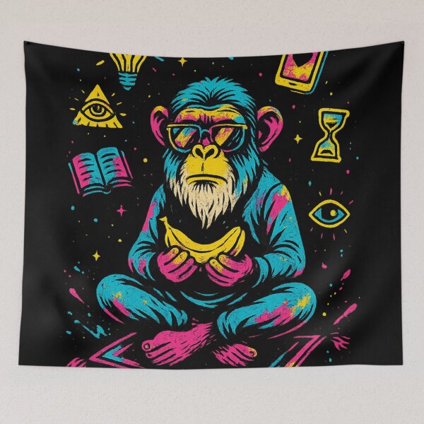 Item preview, Monkey Thinker – Enlightened Banana on the Flying Mat designed and sold by VIBE CRAFT STUDIO.