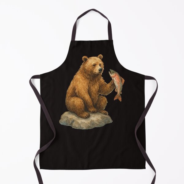 Item preview, Hungry Bear Catching Fish – Watercolor Nature Scene designed and sold by Gym & Chaos.