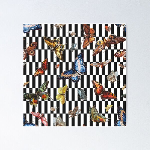 Item preview, Butterfly Ballet on Checkered Stage – Vintage-Inspired Insect Collage designed and sold by ECBrothers.