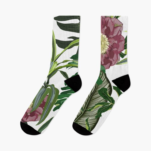 Item preview, Blooming hellebore flowers. Floral seamless pattern. Winter rose. Lenten Rose with with many kind of tropical palm leaves.  designed and sold by MatyKotiv.