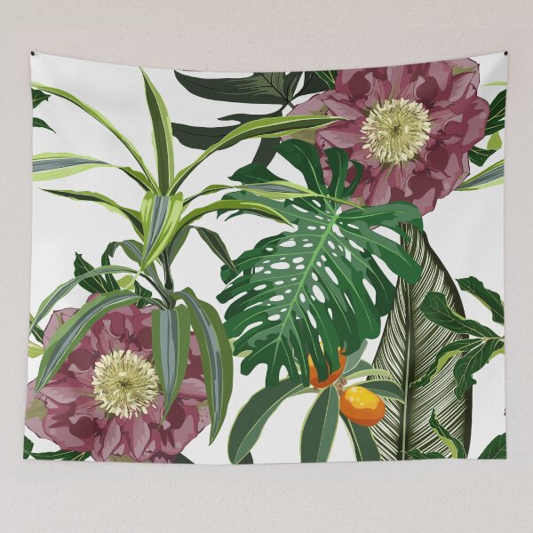 Item preview, Blooming hellebore flowers. Floral seamless pattern. Winter rose. Lenten Rose with with many kind of tropical palm leaves.  designed and sold by MatyKotiv.