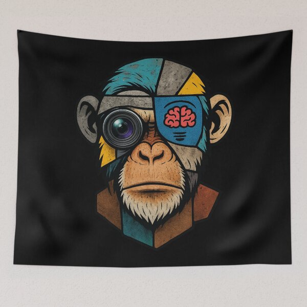 Item preview, Monkey Thinker – Abstract Intelligence with Camera Vision designed and sold by VIBE CRAFT STUDIO.