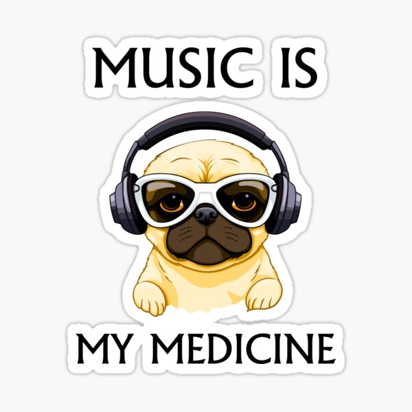 Item preview, Music Is My Medicine Pug with Headphones and Sunglasses - Cute Dog Lover designed and sold by Colorful-Garden.