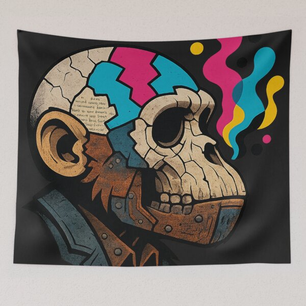 Item preview, Monkey Thinker – Cracked Skull & Digital Spirit Flow designed and sold by VIBE CRAFT STUDIO.
