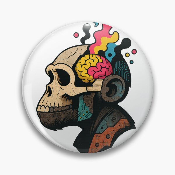 Item preview, Monkey Thinker – Neon Brain, Digital Skull, Eternal Thought designed and sold by VIBE CRAFT STUDIO.