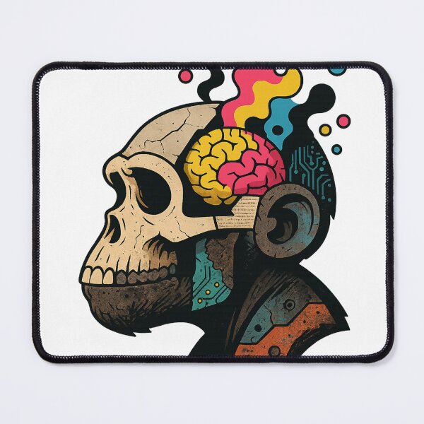 Item preview, Monkey Thinker – Neon Brain, Digital Skull, Eternal Thought designed and sold by VIBE CRAFT STUDIO.