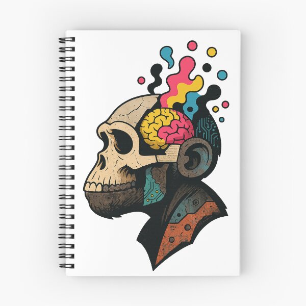 Item preview, Monkey Thinker – Neon Brain, Digital Skull, Eternal Thought designed and sold by VIBE CRAFT STUDIO.