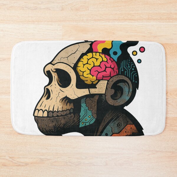 Item preview, Monkey Thinker – Neon Brain, Digital Skull, Eternal Thought designed and sold by VIBE CRAFT STUDIO.