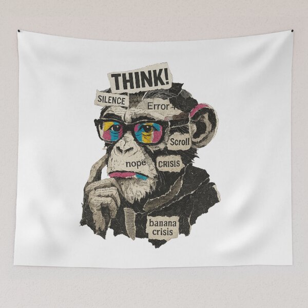Item preview, Monkey Thinker – Banana Crisis and Digital Overload designed and sold by VIBE CRAFT STUDIO.