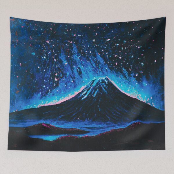 Item preview, The pink star Starry Night of fuji mountain in dark blue designed and sold by MerryCrown.