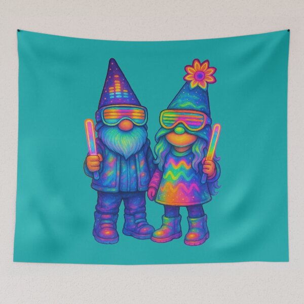Item preview, Rave Gnome Couple with Glow Sticks and Neon Party Outfits Design	 designed and sold by Victor Shadehorn.