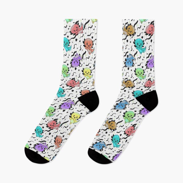 Item preview, Axolotl Party in rainbow colors on black and white designed and sold by quirkypickle.