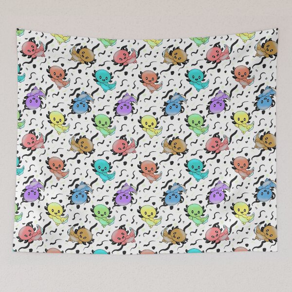 Item preview, Axolotl Party in rainbow colors on black and white designed and sold by quirkypickle.