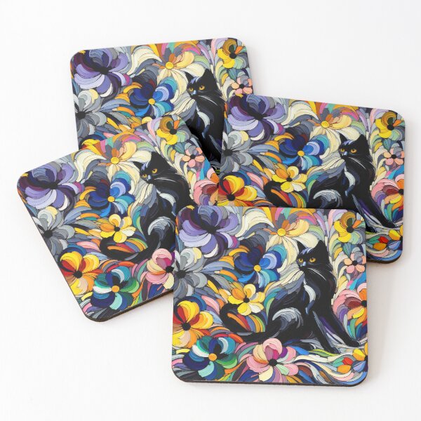 Item preview, Black Cat Surrounded by Colorful Flowers – Bold Floral Feline Painting designed and sold by Keirnyx.