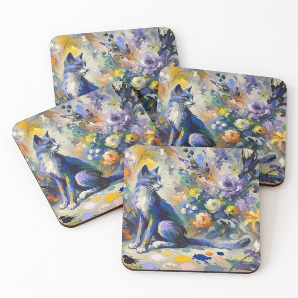 Item preview, Elegant Blue Cat Among Pastel Floral Blooms – Romantic Floral Feline Painting designed and sold by Keirnyx.