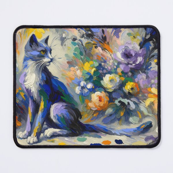 Item preview, Elegant Blue Cat Among Pastel Floral Blooms – Romantic Floral Feline Painting designed and sold by Keirnyx.