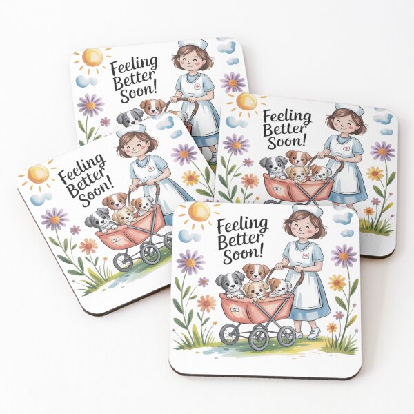 Item preview, Get Well Soon Nurse with Puppies and Flowers designed and sold by Giuggimade.