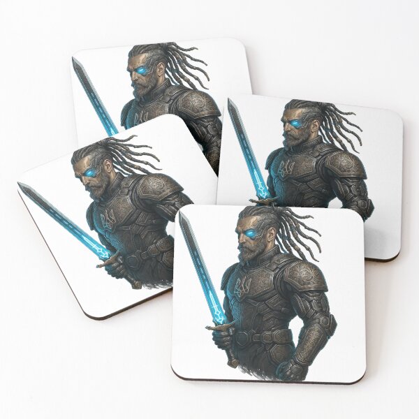 Item preview, Futuristic Warrior with Glowing Blue Emblem and Cybernetic Eyes designed and sold by Creative88Art.
