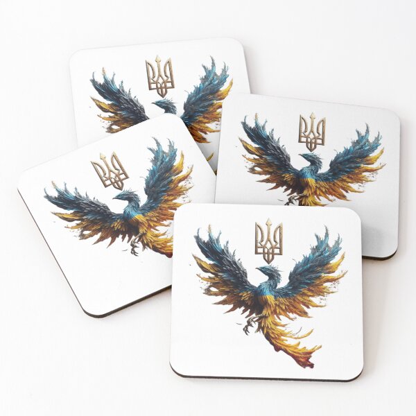 Item preview, Phoenix in Ukrainian Flag Colors with Tryzub on Black Background designed and sold by Creative88Art.