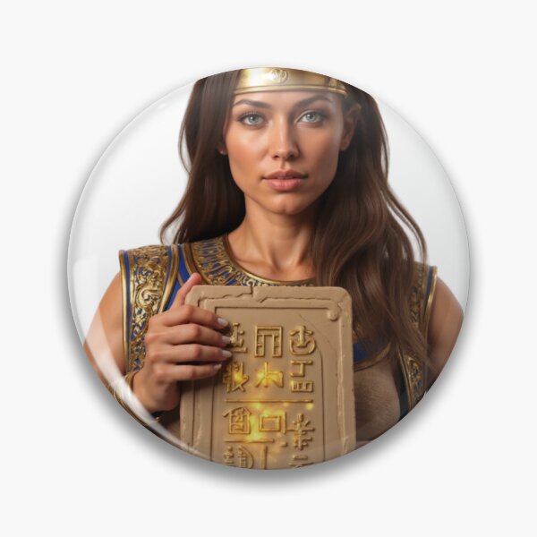 Item preview, Woman in Ornate Warrior Garb Holding Tablet with Engraved Symbols designed and sold by Creative88Art.