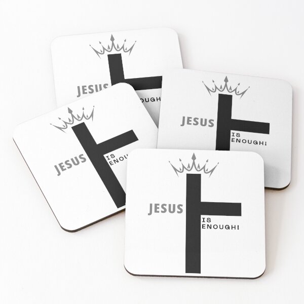 Item preview, Jesus Is Enough – Bold Cross and Crown Christian Design -  (SILVER/WHITE) designed and sold by Christian1iving.