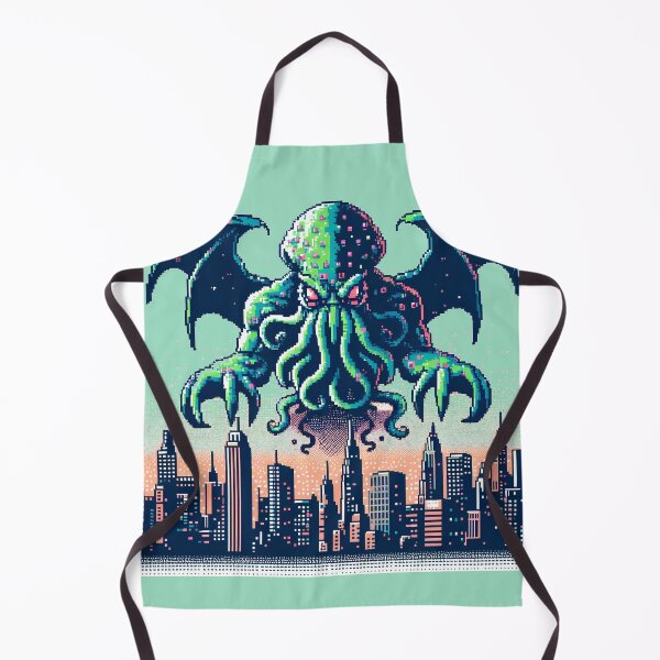 Item preview, Cthulhu in 8-bit over a city designed and sold by Retro Occult.