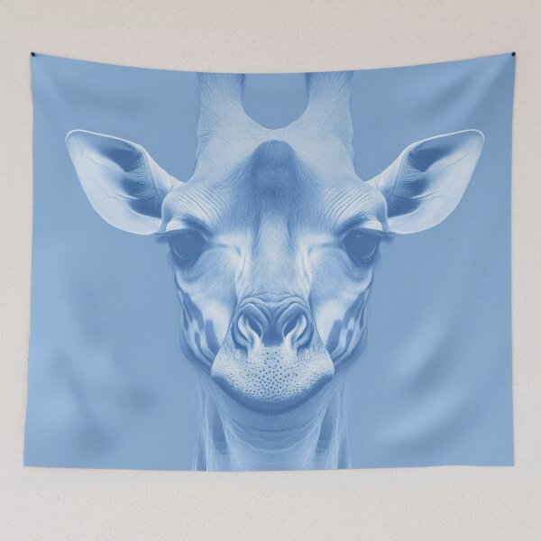 Item preview, Blue Monochrome Giraffe Portrait in Surreal Digital Style designed and sold by Retrocranio.