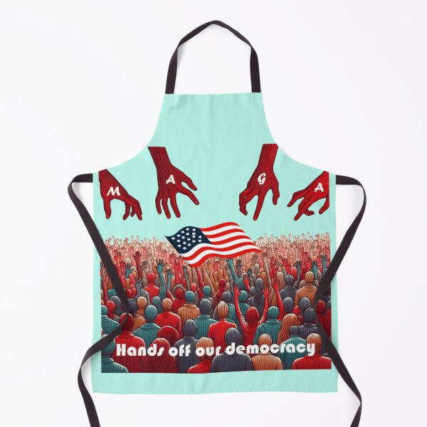 Item preview, Political banner expressing Americans' opposition to the rule of D.Trump, his administration and MAGA, with slogan: Hands off our democracy designed and sold by JaroDesign2023.