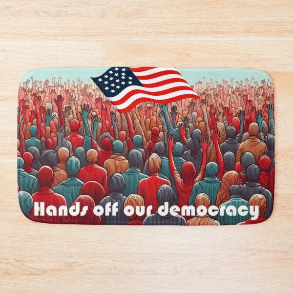 Item preview, Political banner expressing Americans' opposition to the rule of D.Trump, his administration and MAGA, with slogan: Hands off our democracy designed and sold by JaroDesign2023.