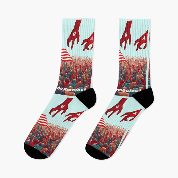 Item preview, Political banner expressing Americans' opposition to the rule of D.Trump, his administration and MAGA, with slogan: Hands off our democracy designed and sold by JaroDesign2023.