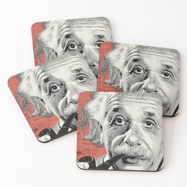 Item preview, Line Art Einstein Portrait with Pipe and Red Graphic Background designed and sold by Retrocranio.