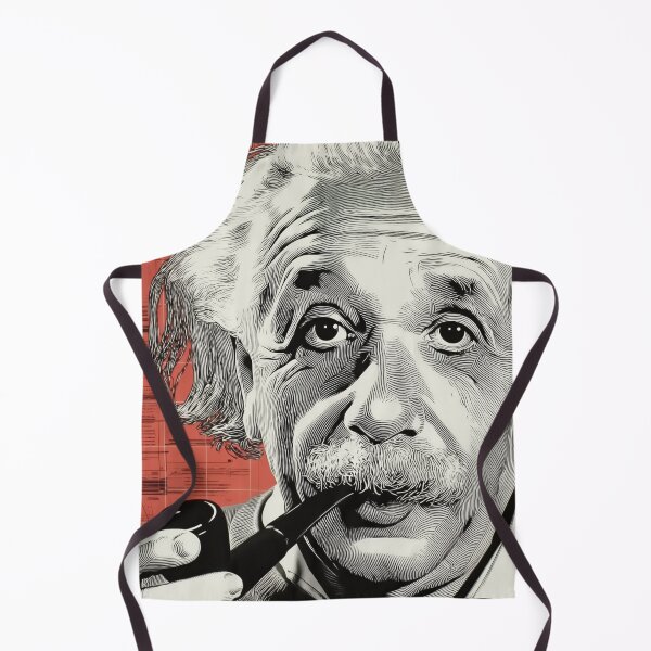 Artikelvorschau, Line Art Einstein-Porträt mit Pfeife und rotem Grafikhintergrund entworfen und verkauft von Retrocranio.