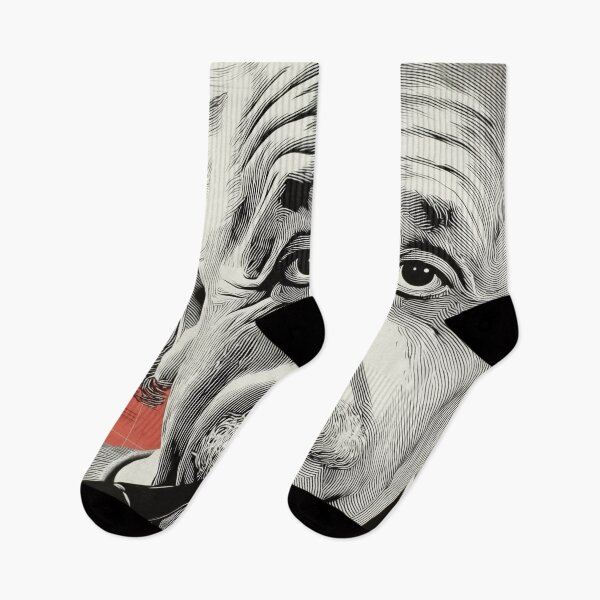 Item preview, Line Art Einstein Portrait with Pipe and Red Graphic Background designed and sold by Retrocranio.