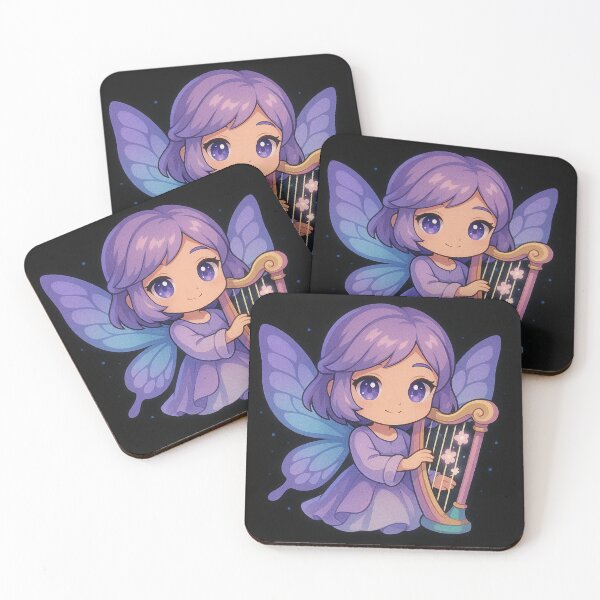 Item preview, Butterfly Harp Angel – Chibi Fantasy Girl with Lavender Wings & Magical Harp designed and sold by ColorSplash123.