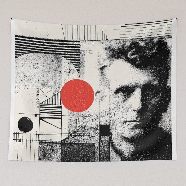 Item preview, Abstract Ludwig Wittgenstein Philosopher Portrait with Red Circle and Grunge Geometry designed and sold by Retrocranio.