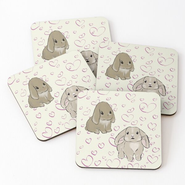 Item preview, Two Holland Lop Rabbits with Hearts in the Background designed and sold by LiskoDesign.