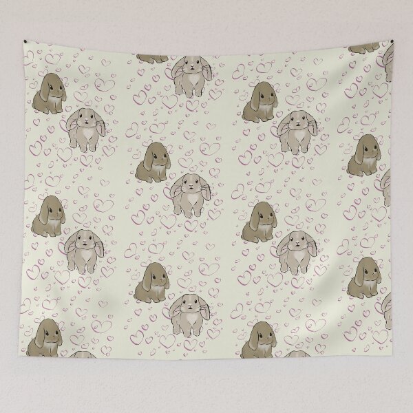 Item preview, Two Holland Lop Rabbits with Hearts in the Background designed and sold by LiskoDesign.