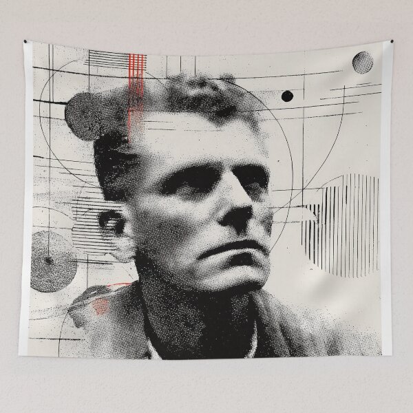 Item preview, Abstract Philosopher Ludwig Wittgenstein Portrait with Gridlines and Minimal Red Accents designed and sold by Retrocranio.