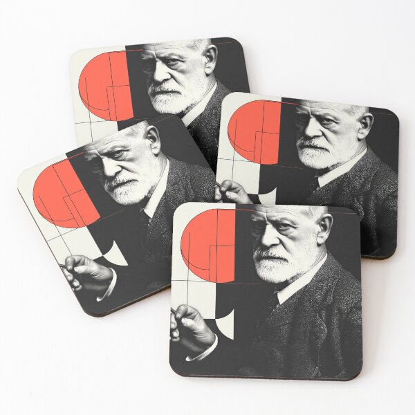 Item preview, Psychoanalysis Portrait Art – Freud with Abstract Red Geometry designed and sold by Retrocranio.