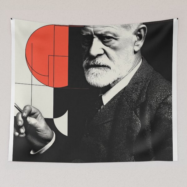 Item preview, Psychoanalysis Portrait Art – Freud with Abstract Red Geometry designed and sold by Retrocranio.