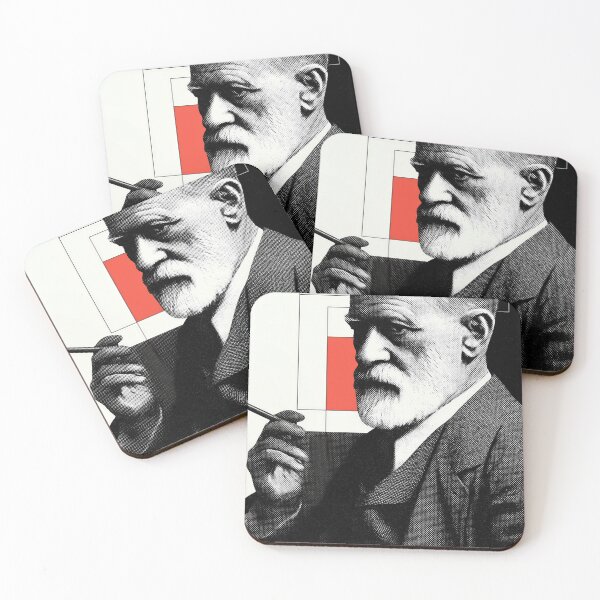 Item preview, Modernist Freud Portrait with Red Square and Minimalist Geometry designed and sold by Retrocranio.