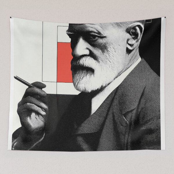 Item preview, Modernist Freud Portrait with Red Square and Minimalist Geometry designed and sold by Retrocranio.