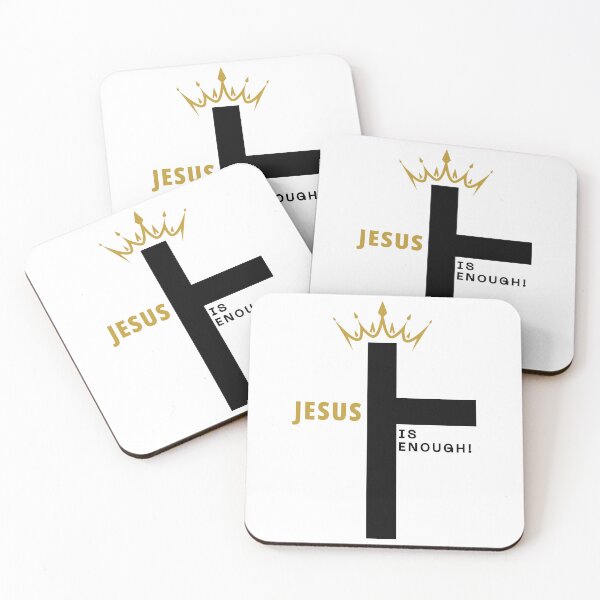 Item preview, Jesus Is Enough – Bold Cross and Crown Christian Design -  (GOLD/WHITE) designed and sold by Christian1iving.