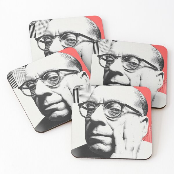 Item preview, Jean-Paul Sartre Retro Thinker Portrait with Geometric Red and Black Line Art designed and sold by Retrocranio.