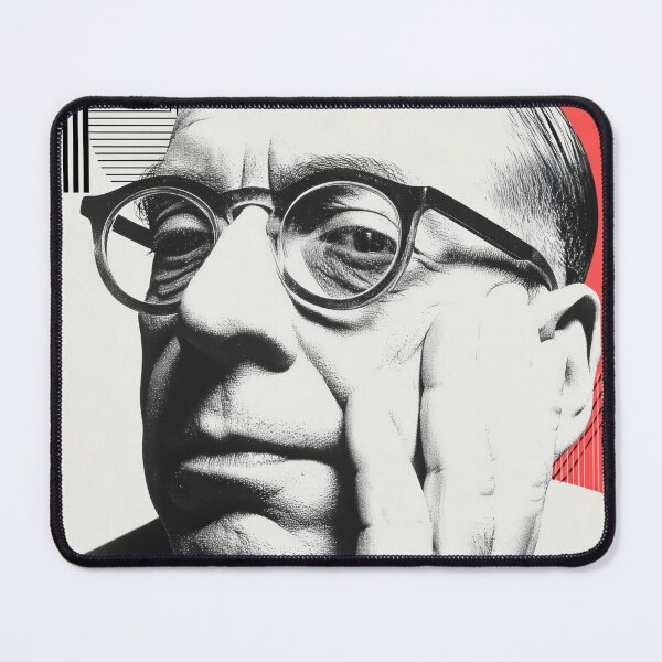 Item preview, Jean-Paul Sartre Retro Thinker Portrait with Geometric Red and Black Line Art designed and sold by Retrocranio.